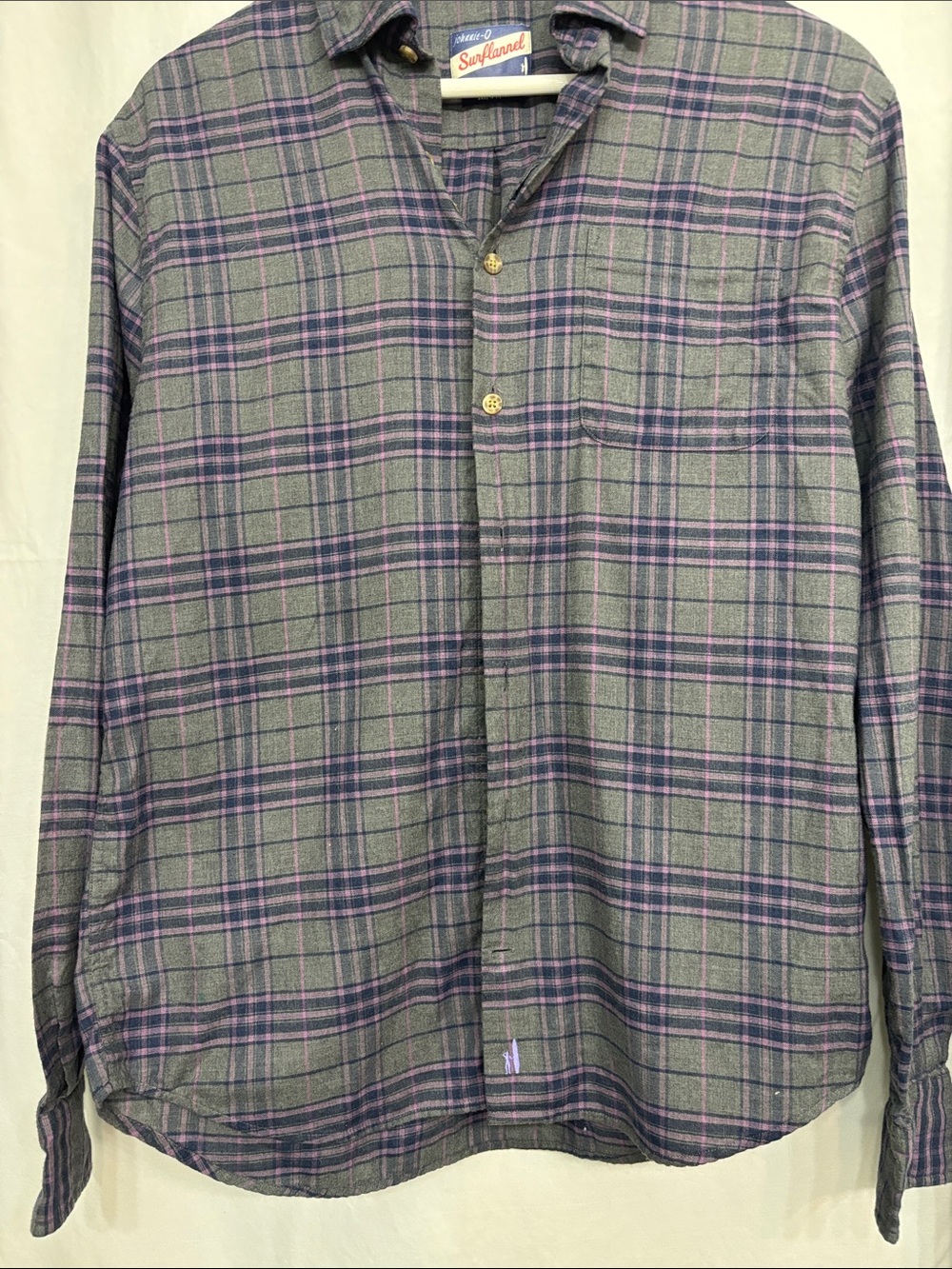 johnnie-O Gray Plaid Button-Down Shirt with Purple Stripes